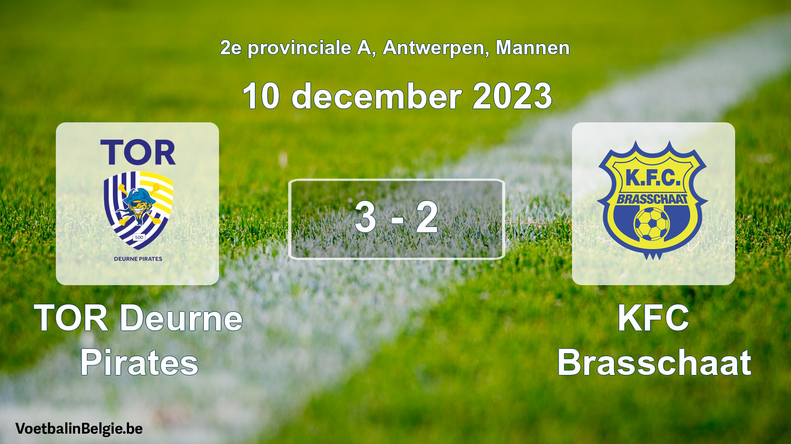 Gespeelde wedstrijd mannenvoetbal: TOR Deurne Pirates - KFC Brasschaat 3 - 2 (10 december 2023)