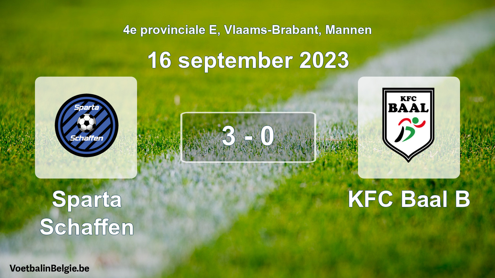 Gespeelde wedstrijd mannenvoetbal: Sparta Schaffen - KFC Baal B 3 - 0 (16 september 2023)