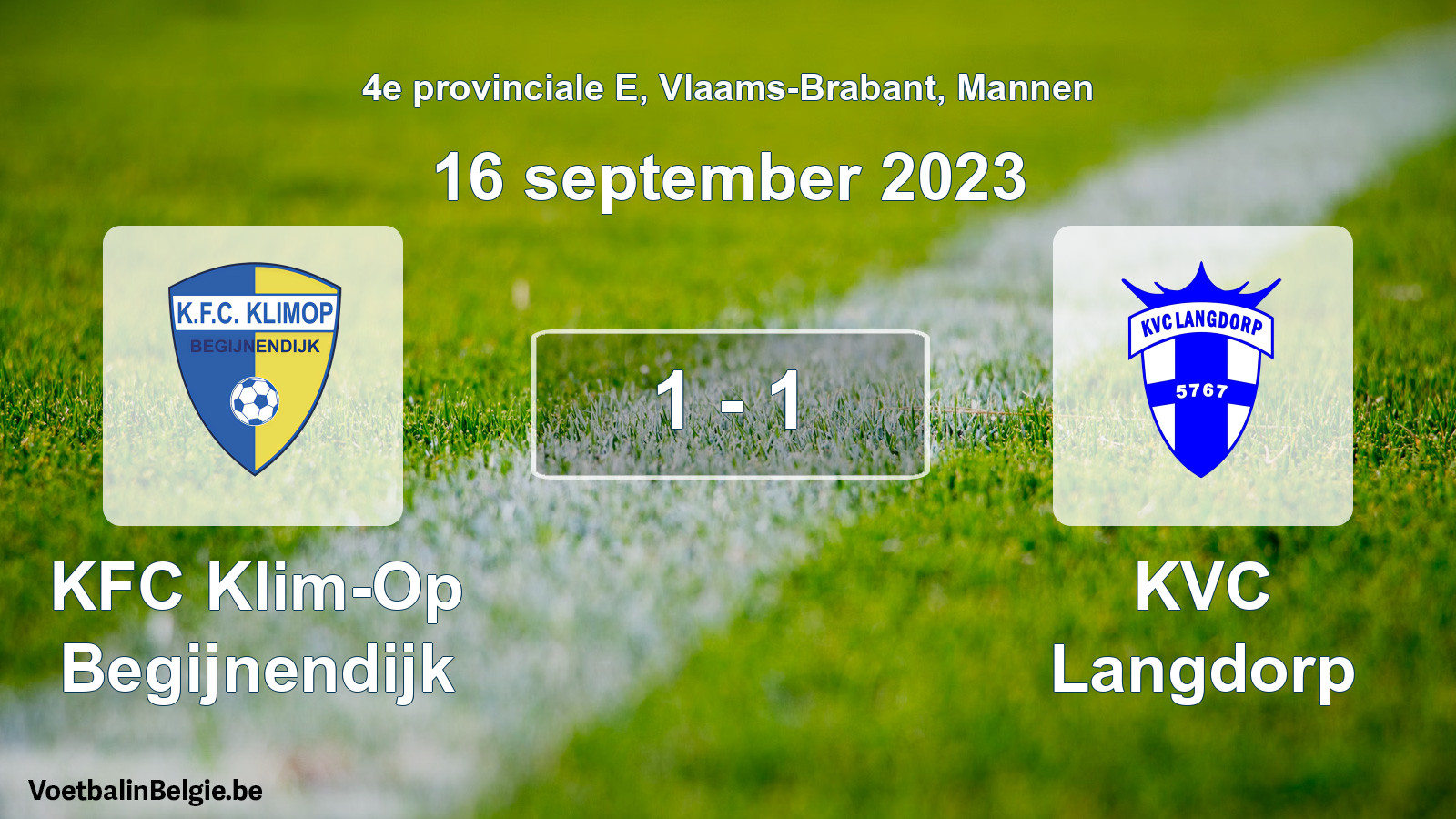 Gespeelde wedstrijd mannenvoetbal: KFC Klim-Op Begijnendijk - KVC Langdorp 1 - 1 (16 september 2023)