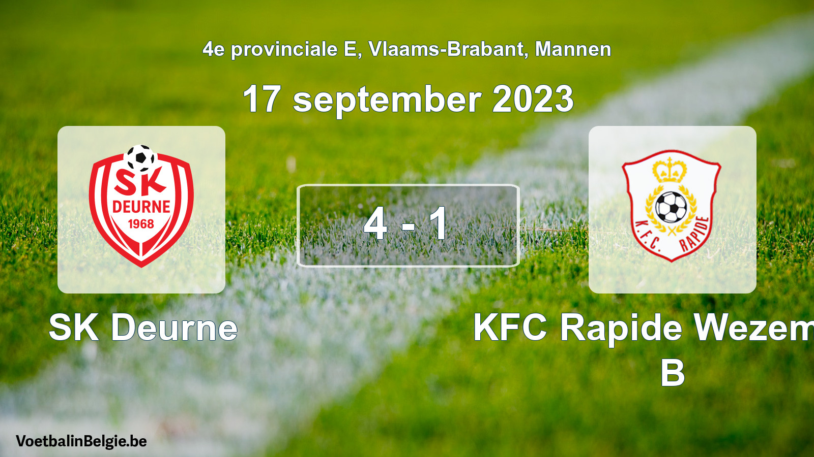 Gespeelde wedstrijd mannenvoetbal: SK Deurne - KFC Rapide Wezemaal B 4 - 1 (17 september 2023)
