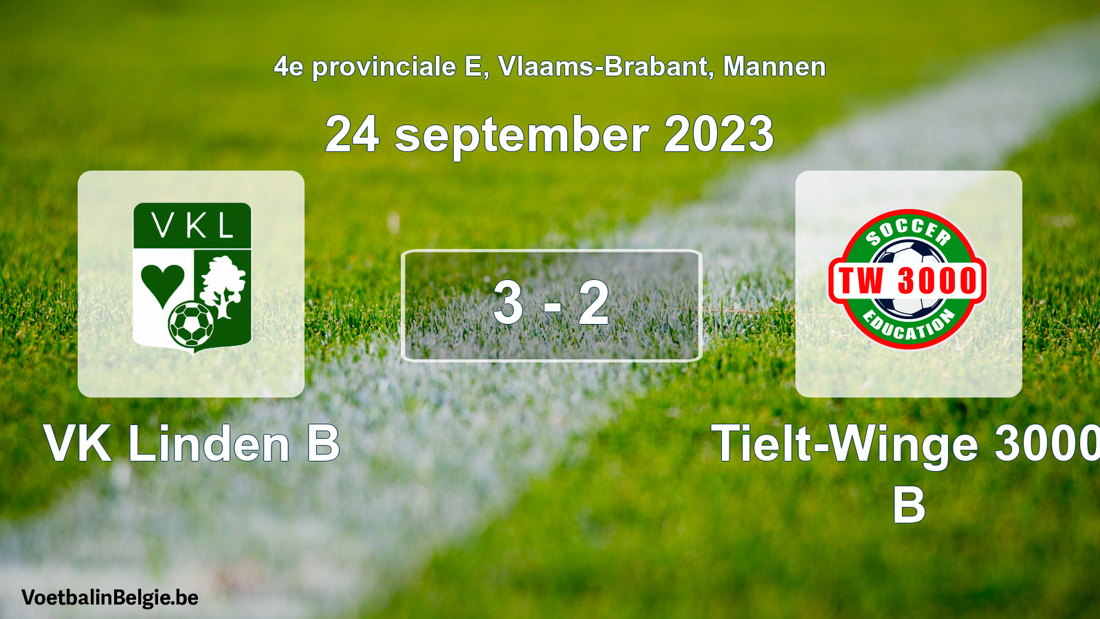 Gespeelde wedstrijd mannenvoetbal: VK Linden B - Tielt-Winge 3000 B 3 - 2 (24 september 2023)