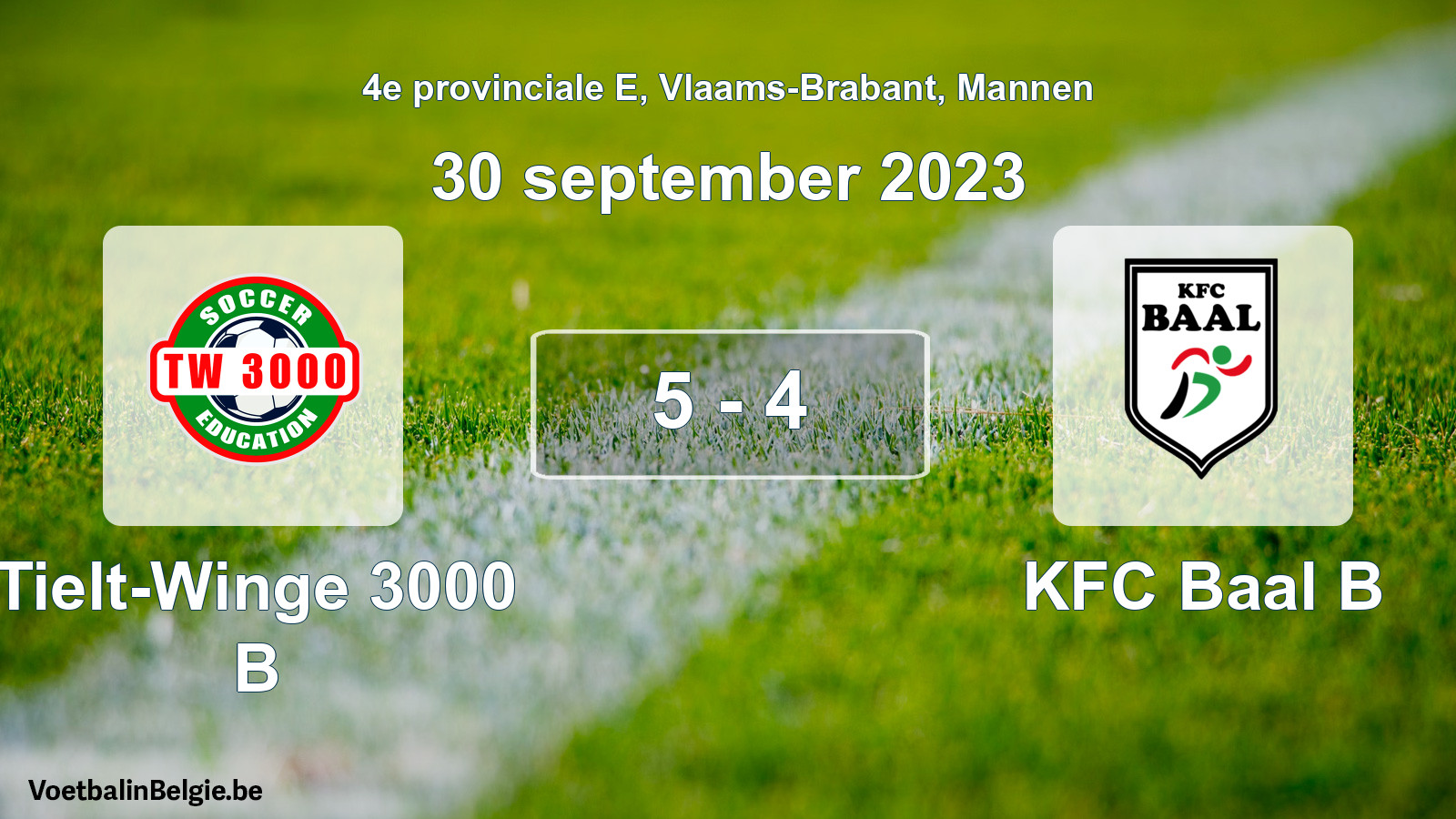 Gespeelde wedstrijd mannenvoetbal: Tielt-Winge 3000 B - KFC Baal B 5 - 4 (30 september 2023)