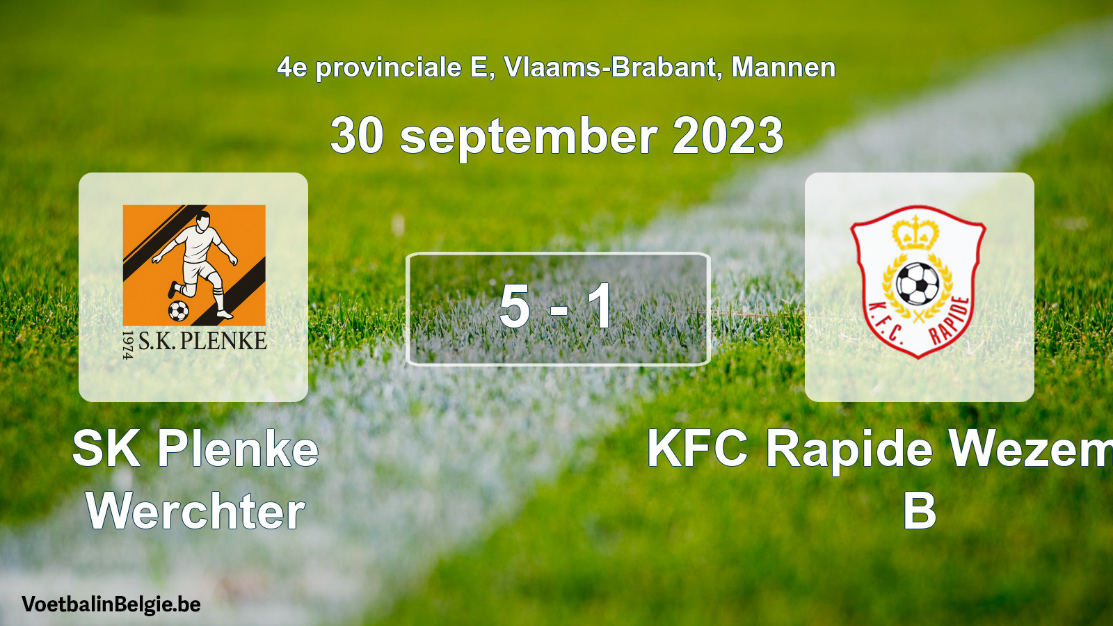 Gespeelde wedstrijd mannenvoetbal: SK Plenke Werchter - KFC Rapide Wezemaal B 5 - 1 (30 september 2023)