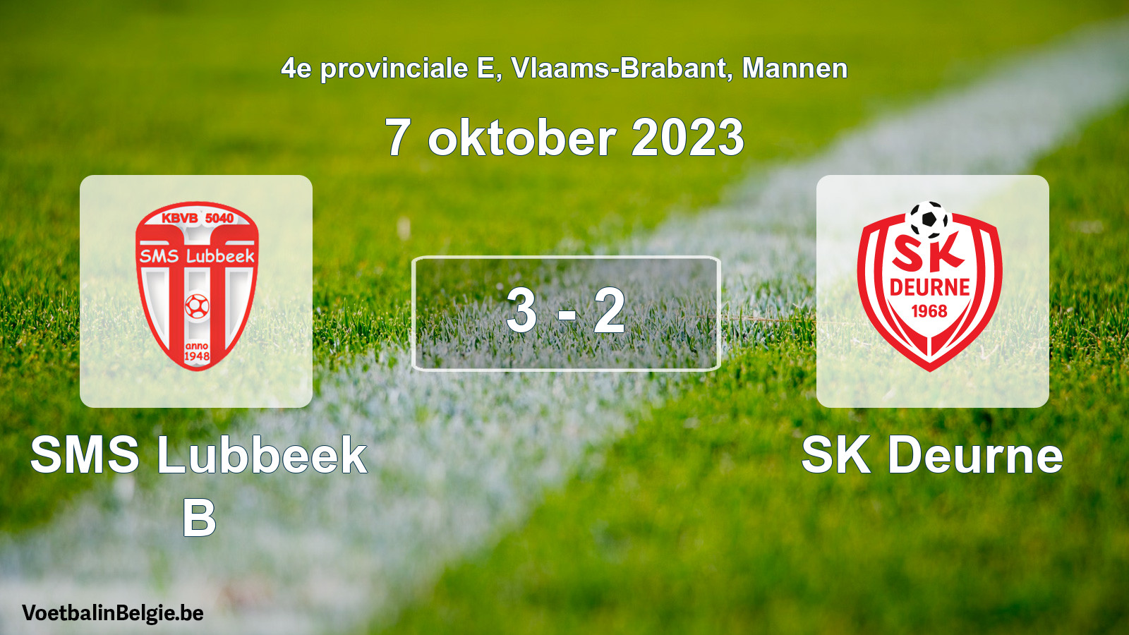 Gespeelde wedstrijd mannenvoetbal: SMS Lubbeek B - SK Deurne 3 - 2 (7 oktober 2023)