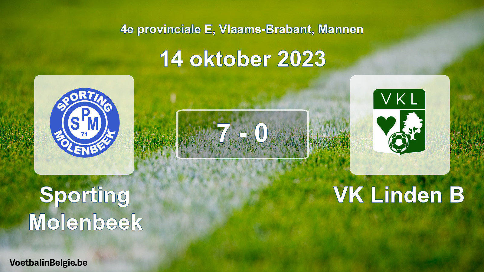 Gespeelde wedstrijd mannenvoetbal: Sporting Molenbeek - VK Linden B 7 - 0 (14 oktober 2023)