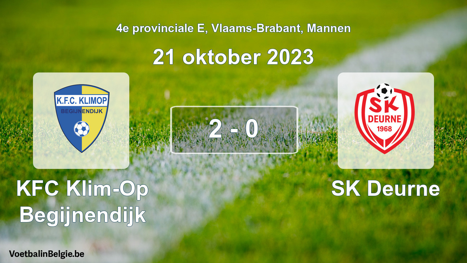 Gespeelde wedstrijd mannenvoetbal: KFC Klim-Op Begijnendijk - SK Deurne 2 - 0 (21 oktober 2023)