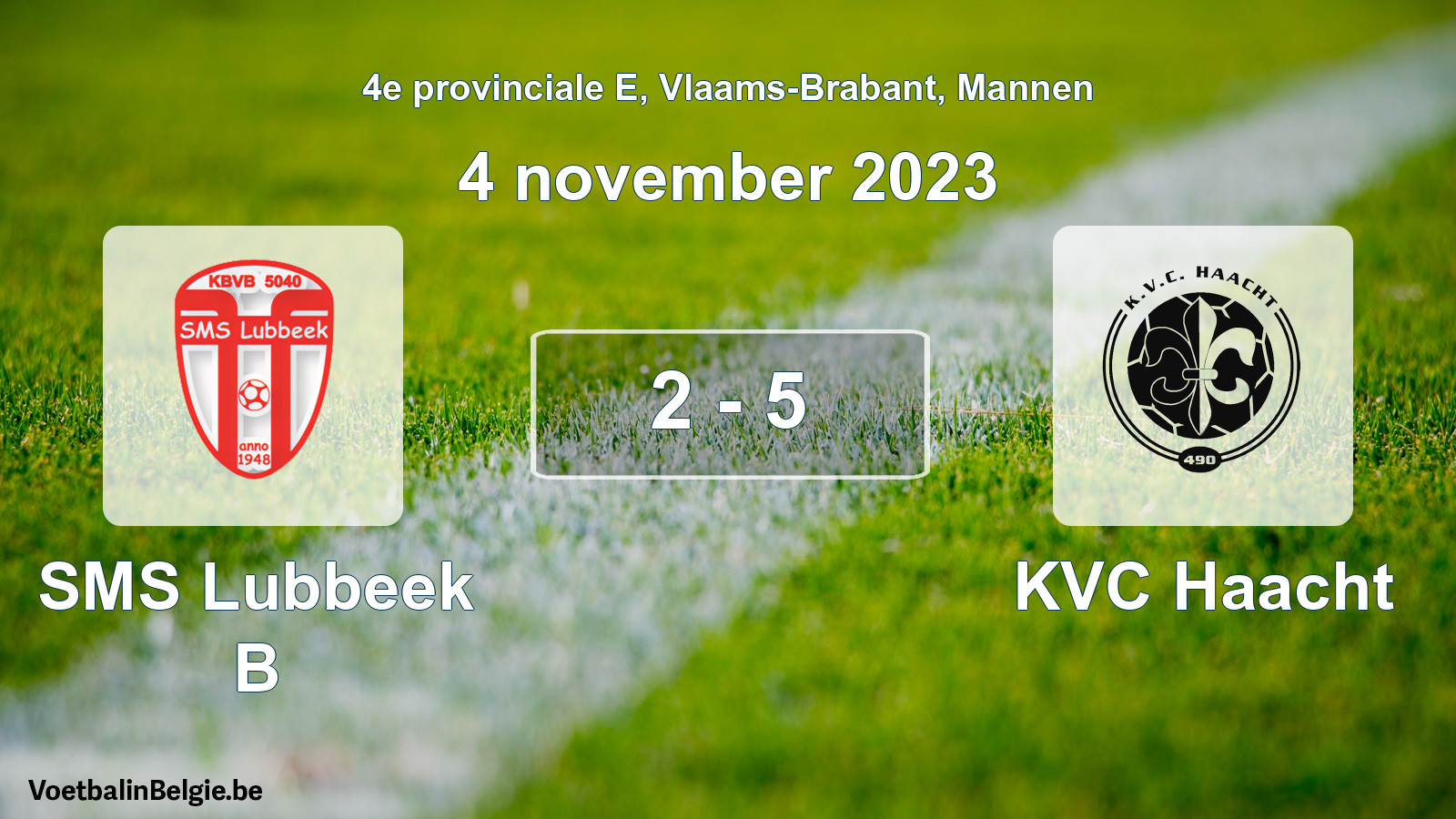 Gespeelde wedstrijd mannenvoetbal: SMS Lubbeek B - KVC Haacht 2 - 5 (4 november 2023)