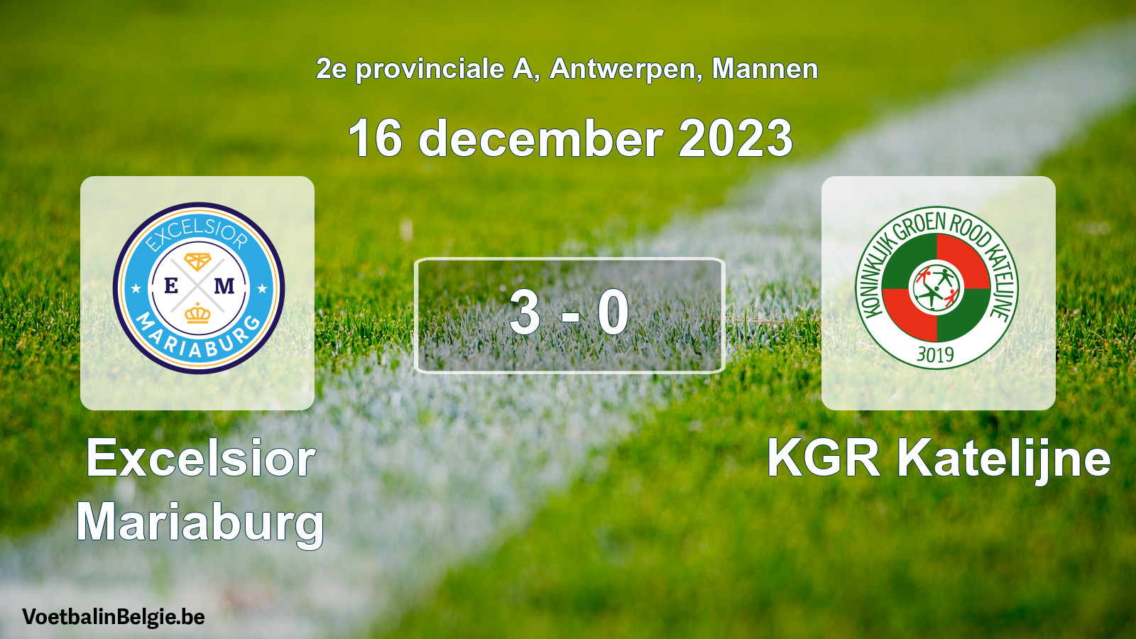 Gespeelde wedstrijd mannenvoetbal: Excelsior Mariaburg - KGR Katelijne 3 - 0 (16 december 2023)