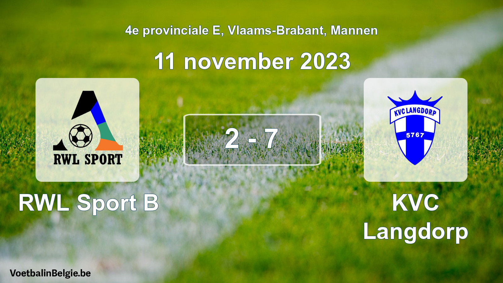 Gespeelde wedstrijd mannenvoetbal: RWL Sport B - KVC Langdorp 2 - 7 (11 november 2023)