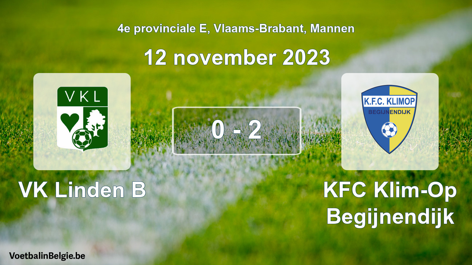 Gespeelde wedstrijd mannenvoetbal: VK Linden B - KFC Klim-Op Begijnendijk 0 - 2 (12 november 2023)
