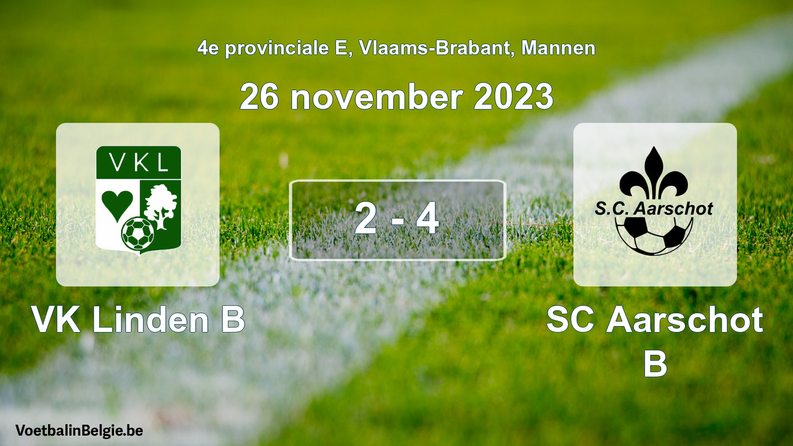 Gespeelde wedstrijd mannenvoetbal: VK Linden B - SC Aarschot B 2 - 4 (26 november 2023)