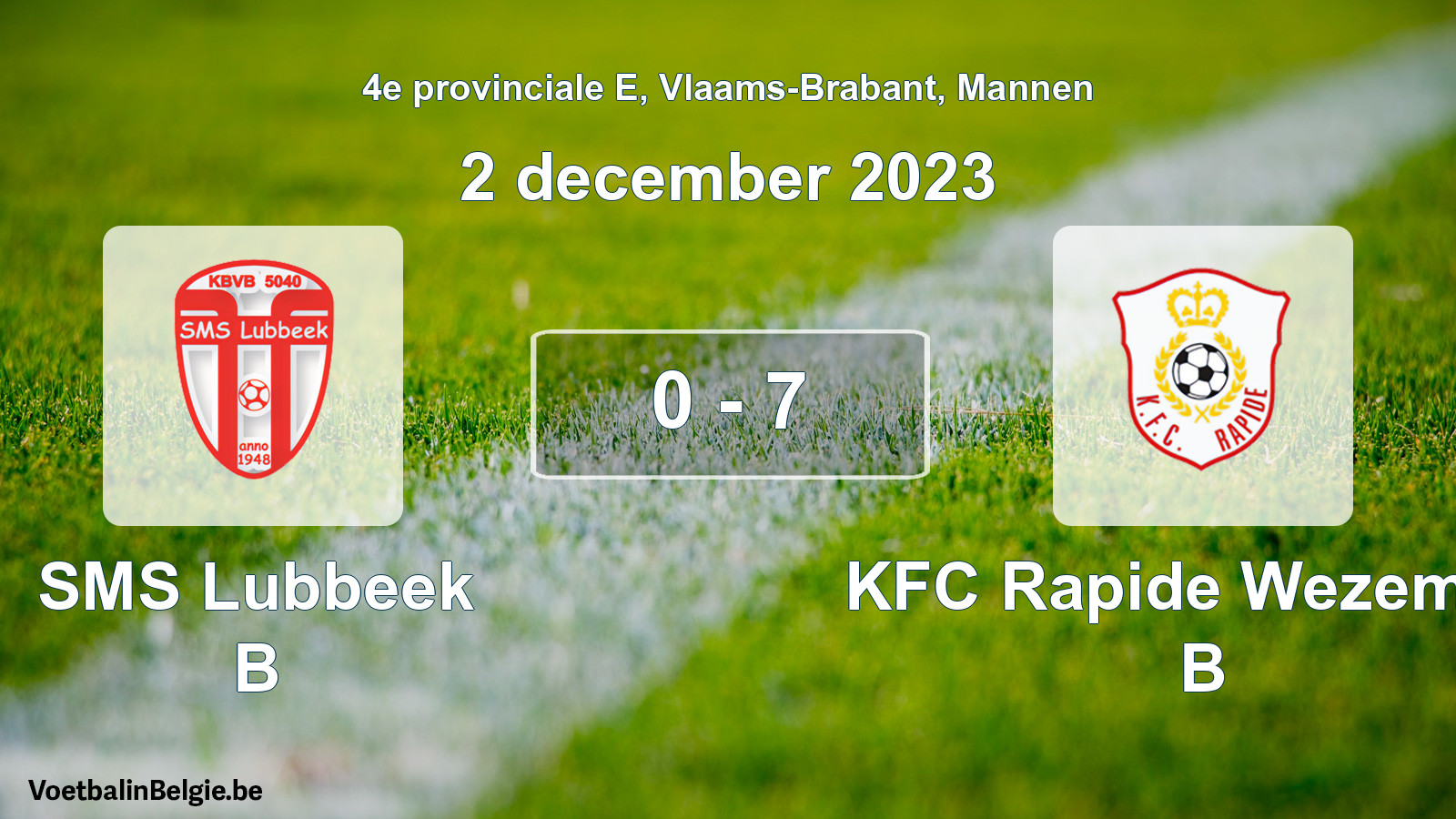 Gespeelde wedstrijd mannenvoetbal: SMS Lubbeek B - KFC Rapide Wezemaal B 0 - 7 (2 december 2023)