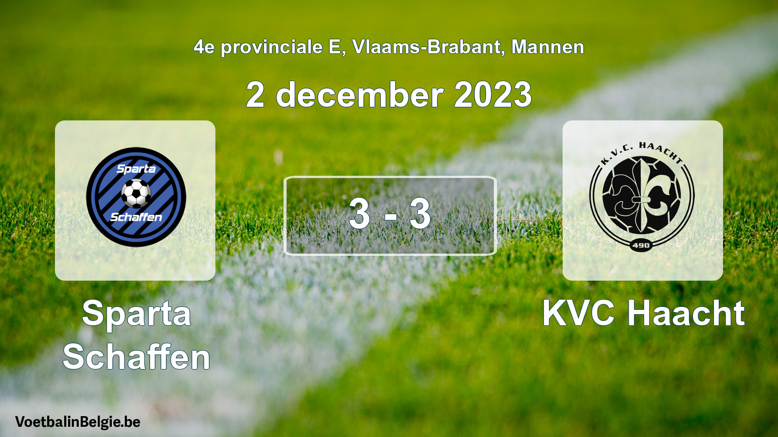 Gespeelde wedstrijd mannenvoetbal: Sparta Schaffen - KVC Haacht 3 - 3 (2 december 2023)