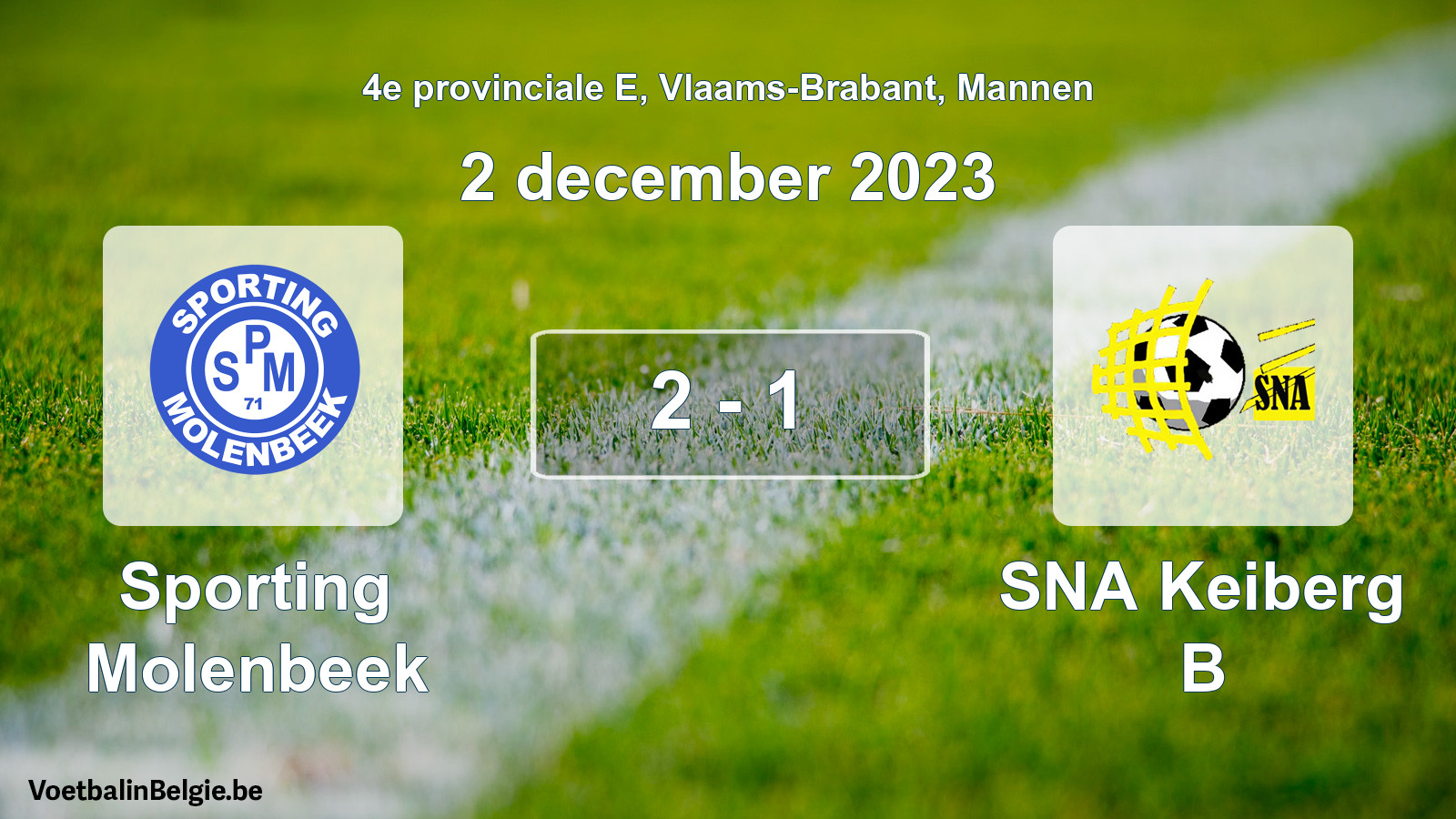 Gespeelde wedstrijd mannenvoetbal: Sporting Molenbeek - SNA Keiberg B 2 - 1 (2 december 2023)