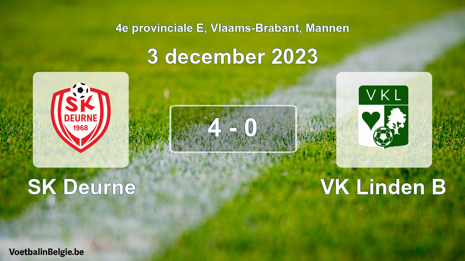 Gespeelde wedstrijd mannenvoetbal: SK Deurne - VK Linden B 4 - 0 (3 december 2023)