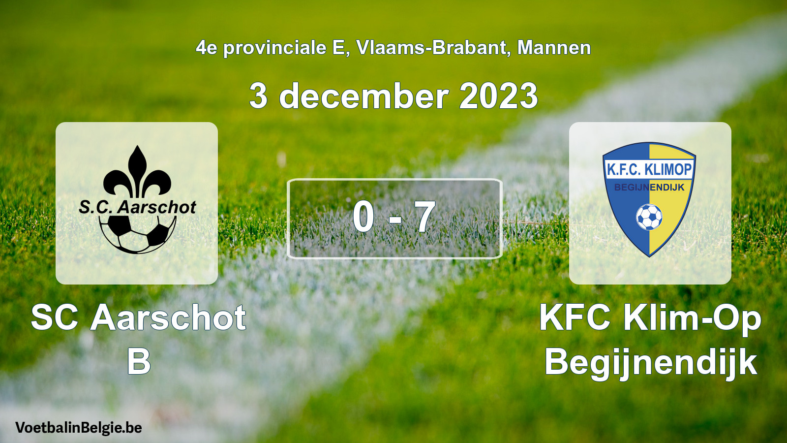 Gespeelde wedstrijd mannenvoetbal: SC Aarschot B - KFC Klim-Op Begijnendijk 0 - 7 (3 december 2023)