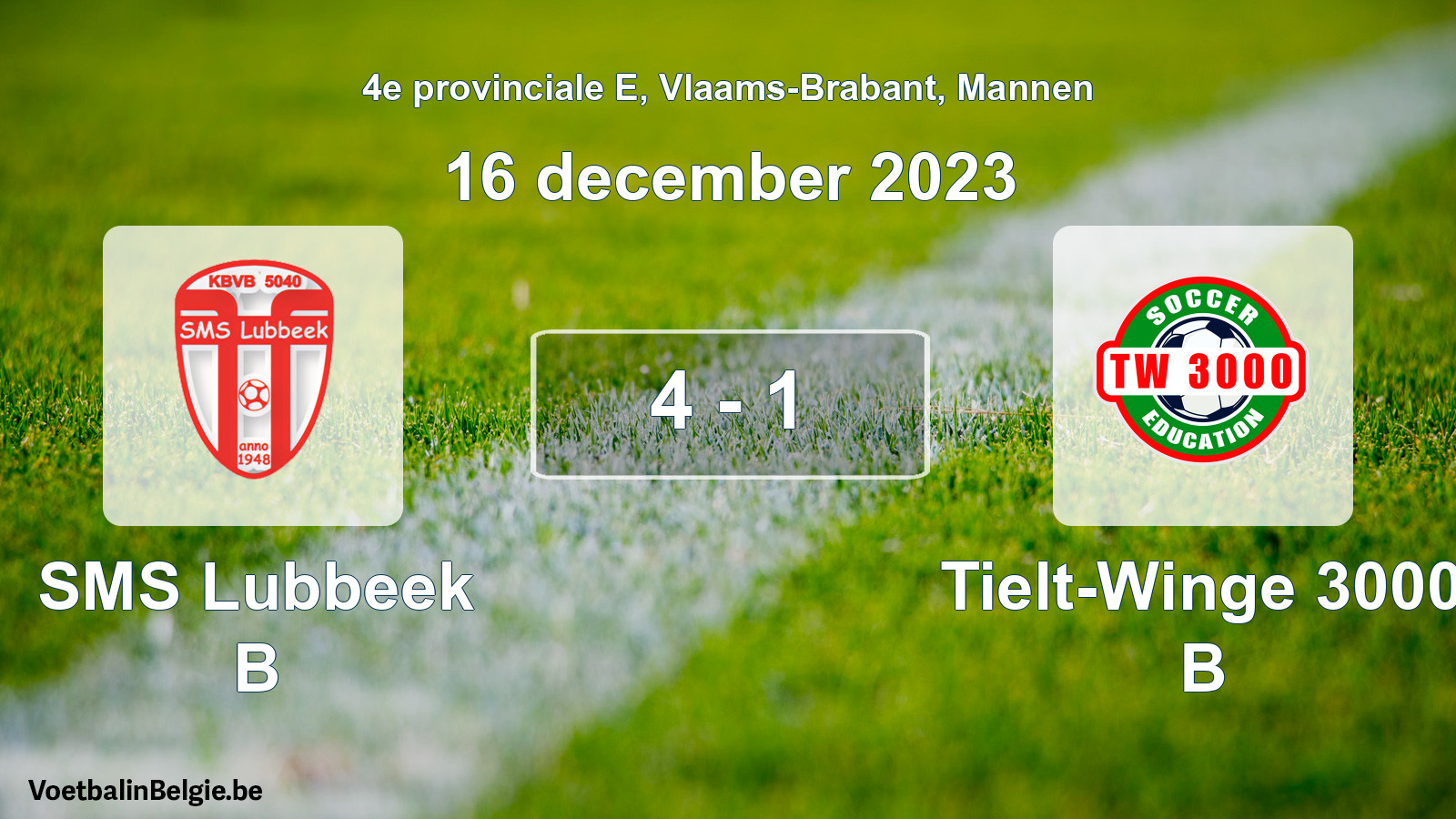 Gespeelde wedstrijd mannenvoetbal: SMS Lubbeek B - Tielt-Winge 3000 B 4 - 1 (16 december 2023)