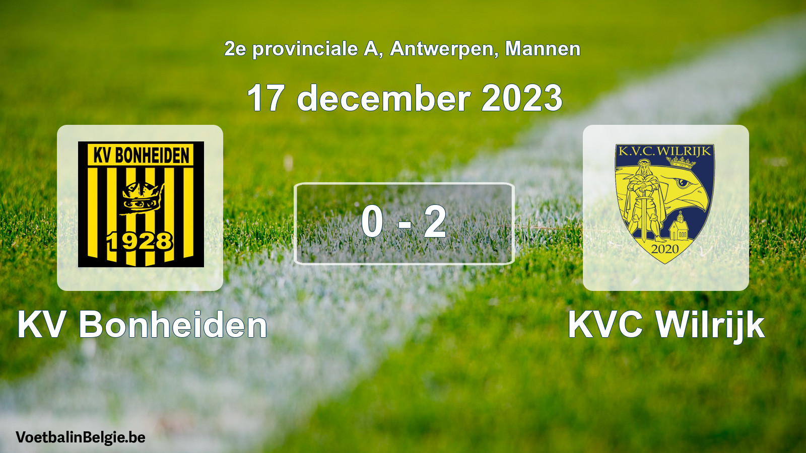 Gespeelde wedstrijd mannenvoetbal: KV Bonheiden - KVC Wilrijk 0 - 2 (17 december 2023)