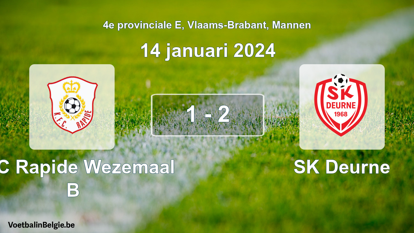 Gespeelde wedstrijd mannenvoetbal: KFC Rapide Wezemaal B - SK Deurne 1 - 2 (14 januari 2024)