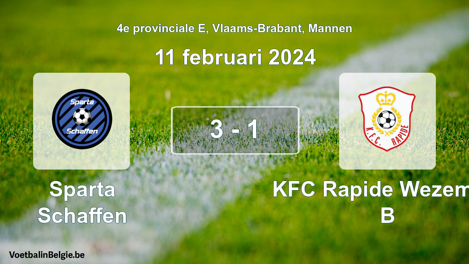 Gespeelde wedstrijd mannenvoetbal: Sparta Schaffen - KFC Rapide Wezemaal B 3 - 1 (11 februari 2024)