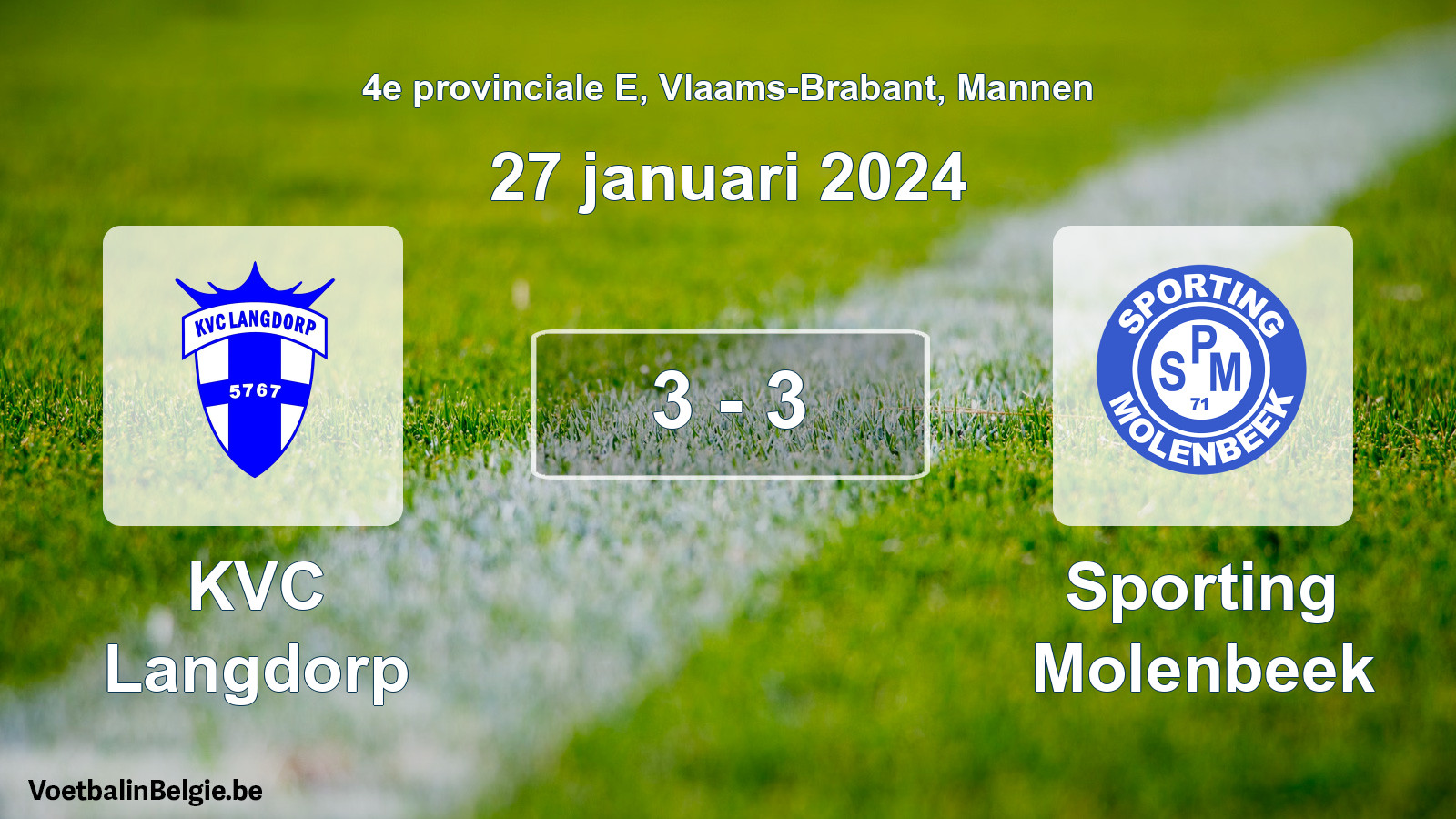 Gespeelde wedstrijd mannenvoetbal: KVC Langdorp - Sporting Molenbeek 3 - 3 (27 januari 2024)
