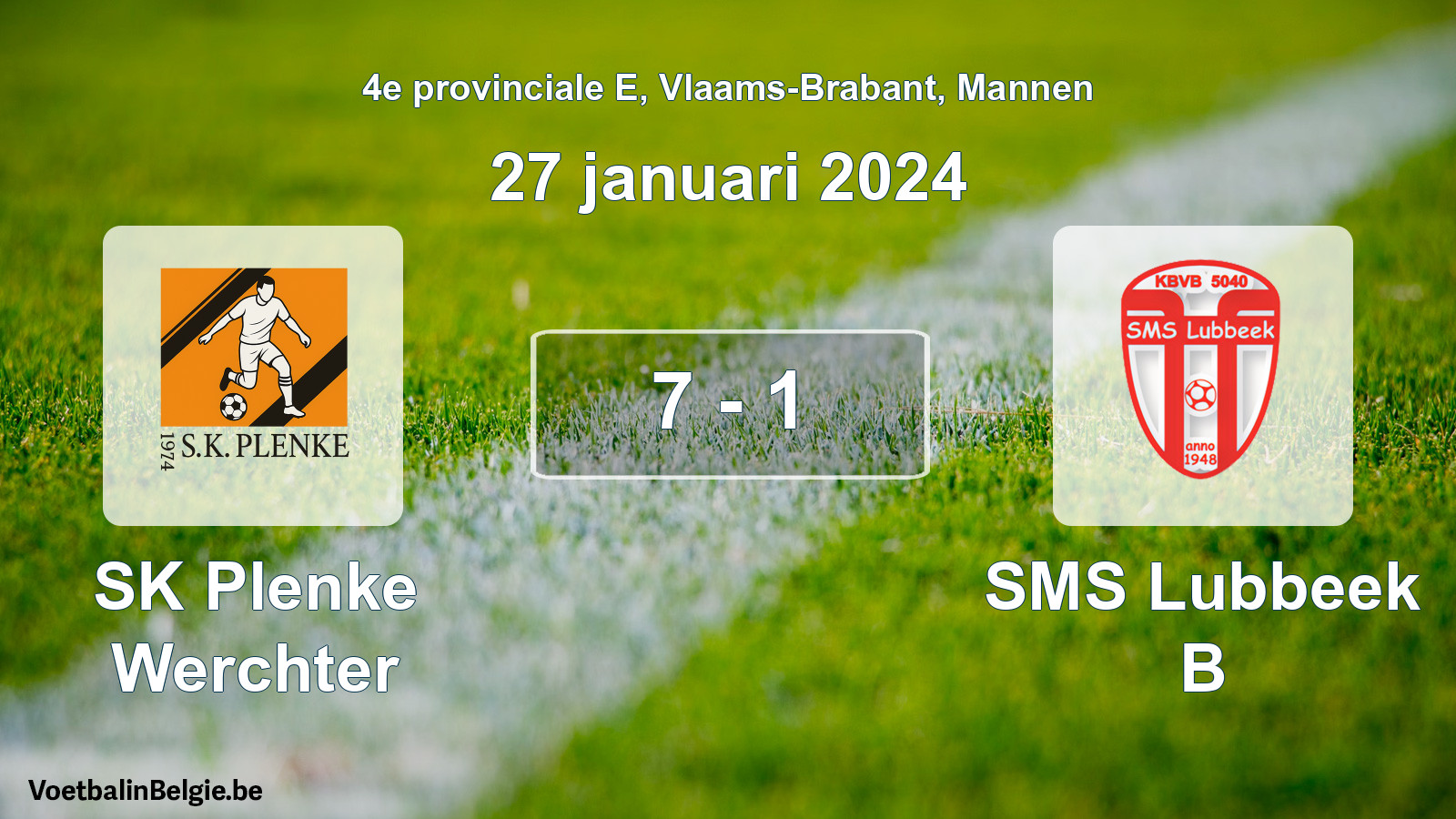 Played match men football: SK Plenke Werchter - SMS Lubbeek B 7 - 1 (27 January 2024)