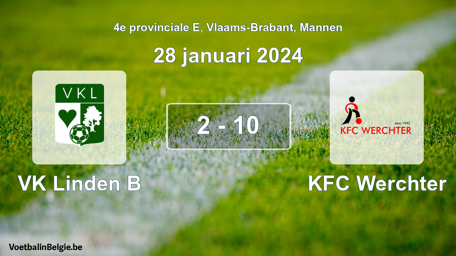 Gespeelde wedstrijd mannenvoetbal: VK Linden B - KFC Werchter 2 - 10 (28 januari 2024)