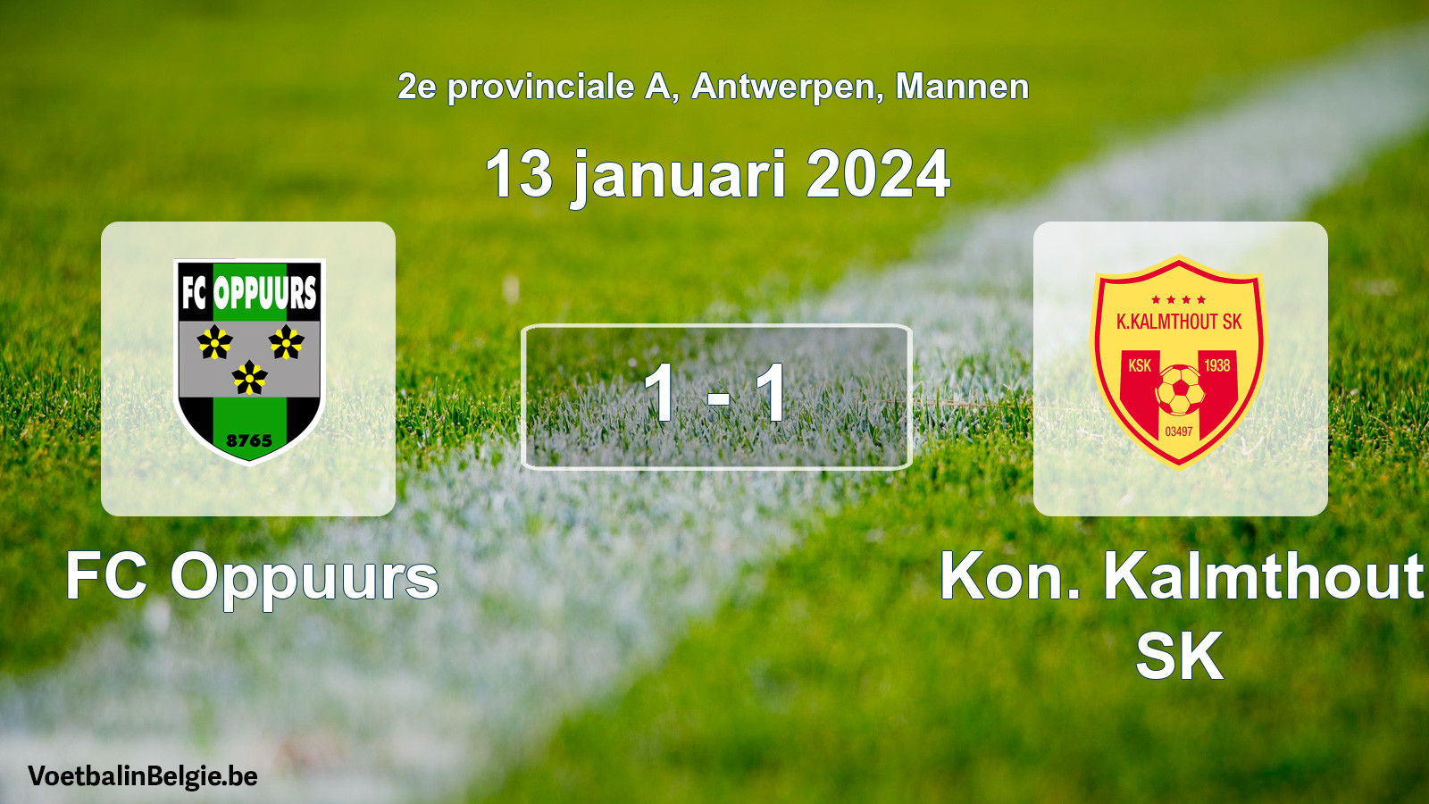 Gespeelde wedstrijd mannenvoetbal: FC Oppuurs - Kon. Kalmthout SK 1 - 1 (13 januari 2024)