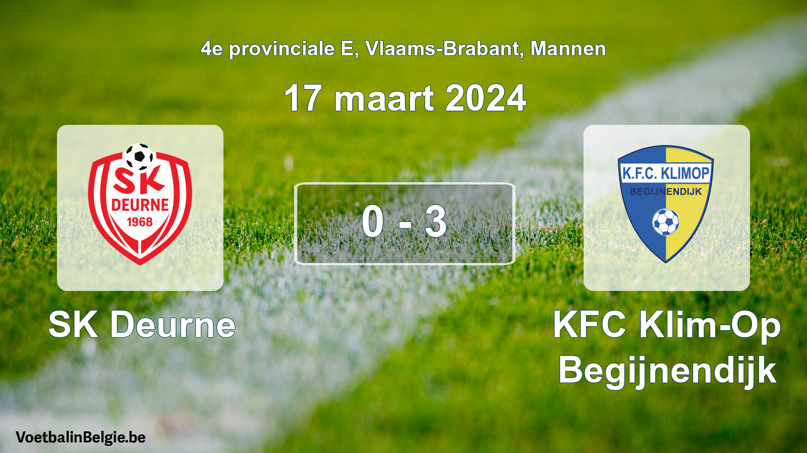 Gespeelde wedstrijd mannenvoetbal: SK Deurne - KFC Klim-Op Begijnendijk 0 - 3 (17 maart 2024)