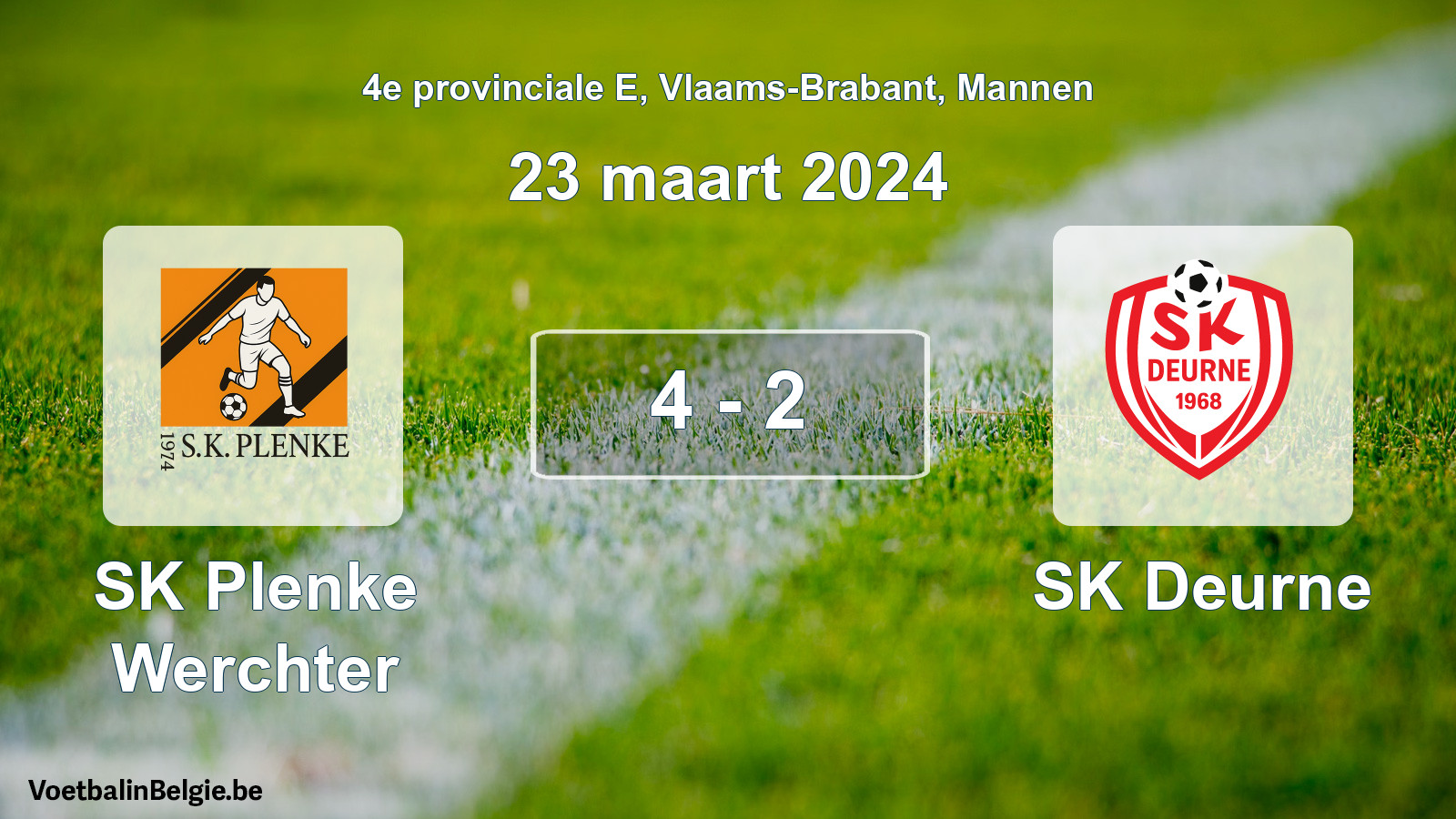 Gespeelde wedstrijd mannenvoetbal: SK Plenke Werchter - SK Deurne 4 - 2 (23 maart 2024)