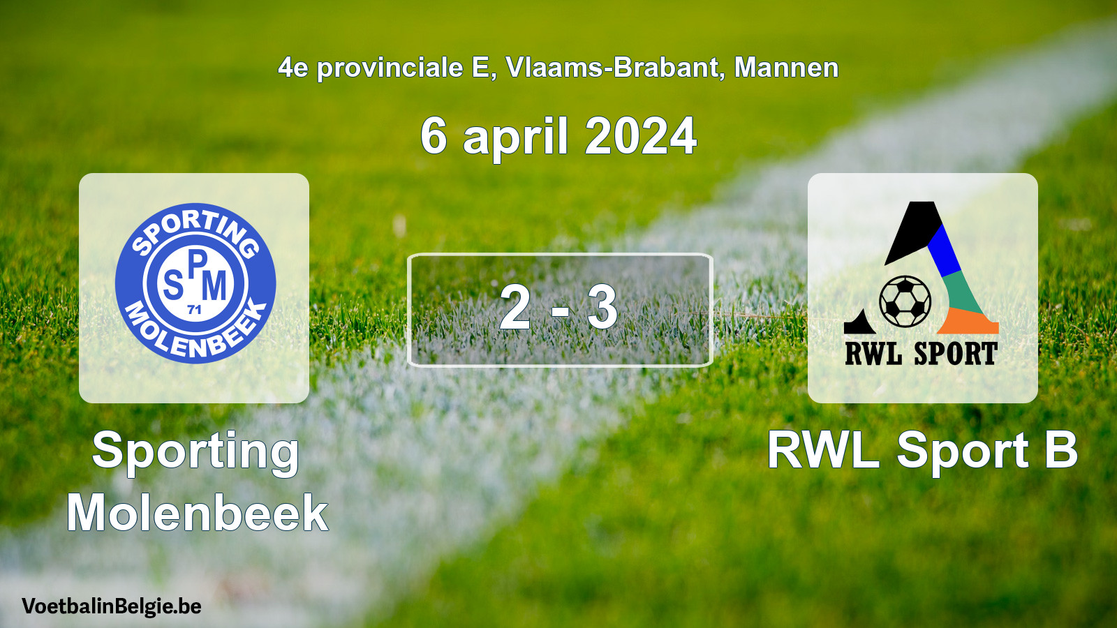 Gespeelde wedstrijd mannenvoetbal: Sporting Molenbeek - RWL Sport B 2 - 3 (6 april 2024)