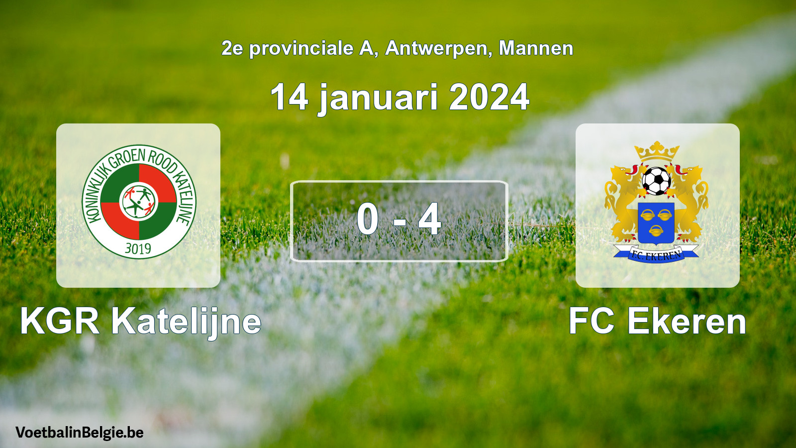 Gespeelde wedstrijd mannenvoetbal: KGR Katelijne - FC Ekeren 0 - 4 (14 januari 2024)