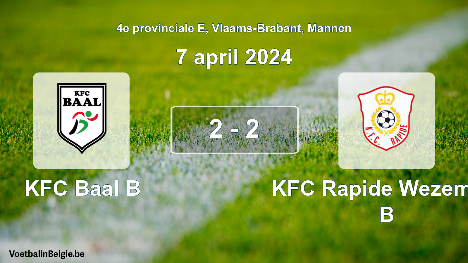 Gespeelde wedstrijd mannenvoetbal: KFC Baal B - KFC Rapide Wezemaal B 2 - 2 (7 april 2024)