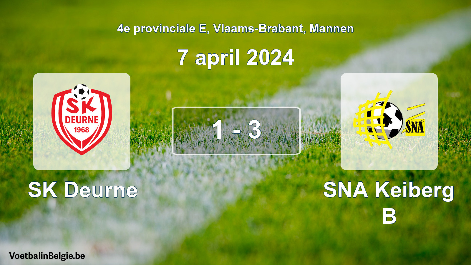 Gespeelde wedstrijd mannenvoetbal: SK Deurne - SNA Keiberg B 1 - 3 (7 april 2024)