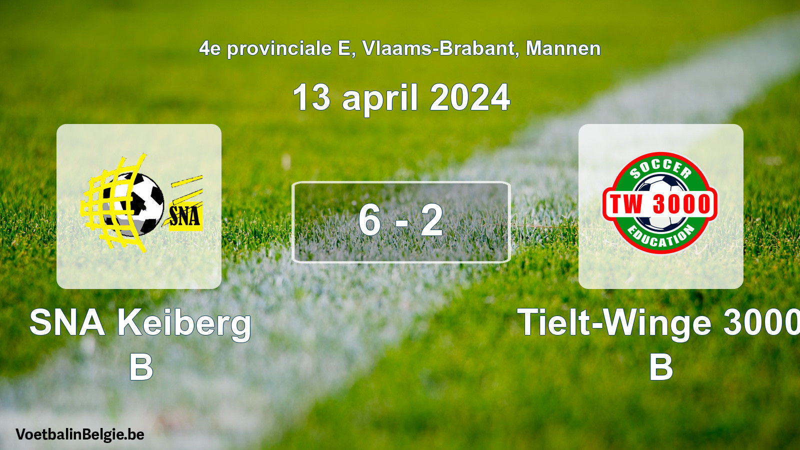 Gespeelde wedstrijd mannenvoetbal: SNA Keiberg B - Tielt-Winge 3000 B 6 - 2 (13 april 2024)