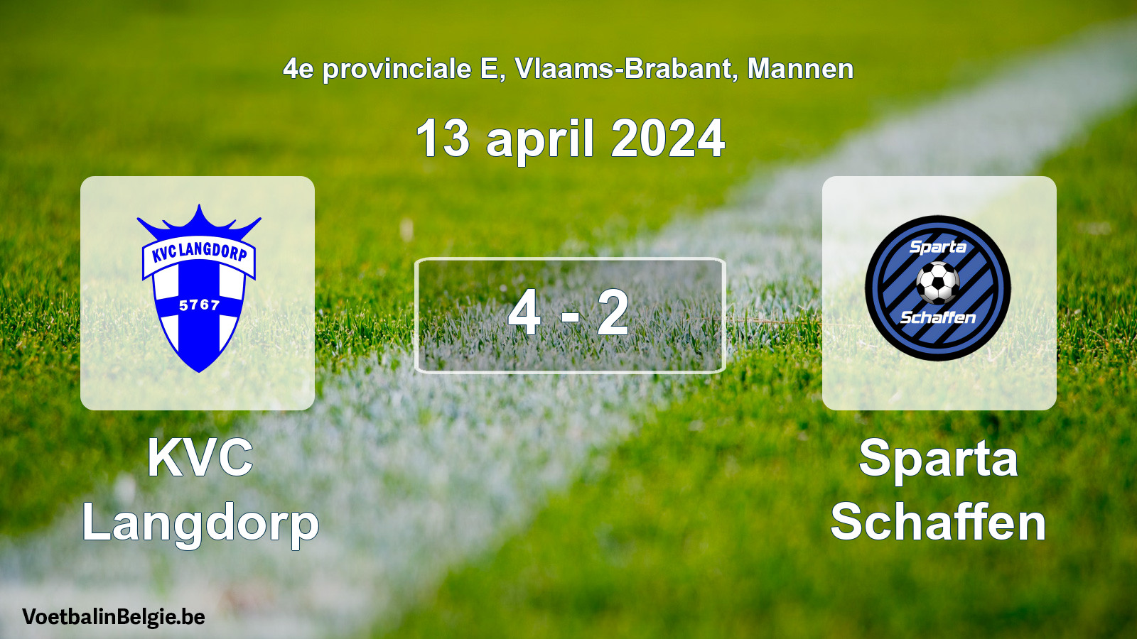 Gespeelde wedstrijd mannenvoetbal: KVC Langdorp - Sparta Schaffen 4 - 2 (13 april 2024)