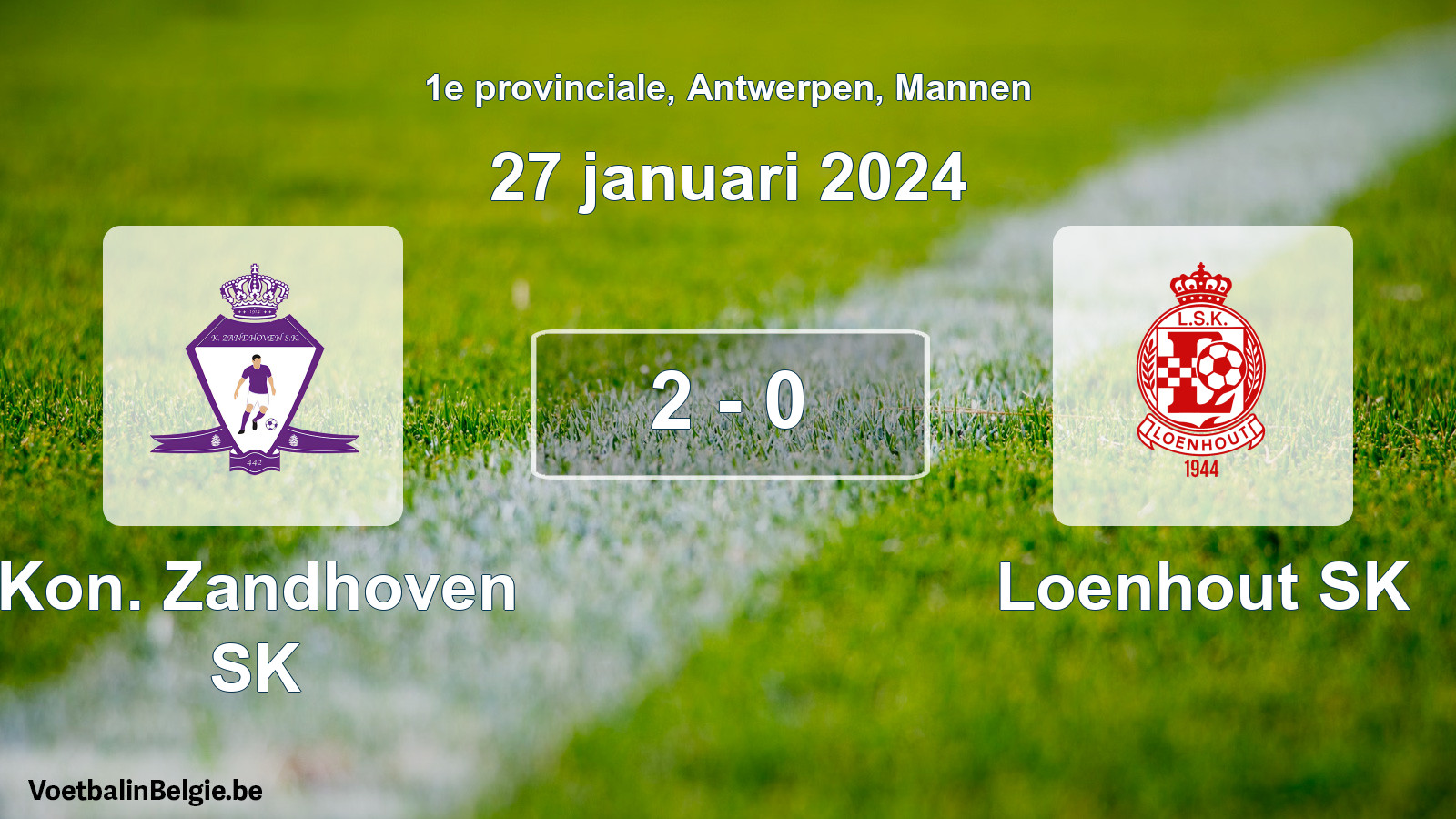 Gespeelde wedstrijd mannenvoetbal: Kon. Zandhoven SK - Loenhout SK 2 - 0 (27 januari 2024)