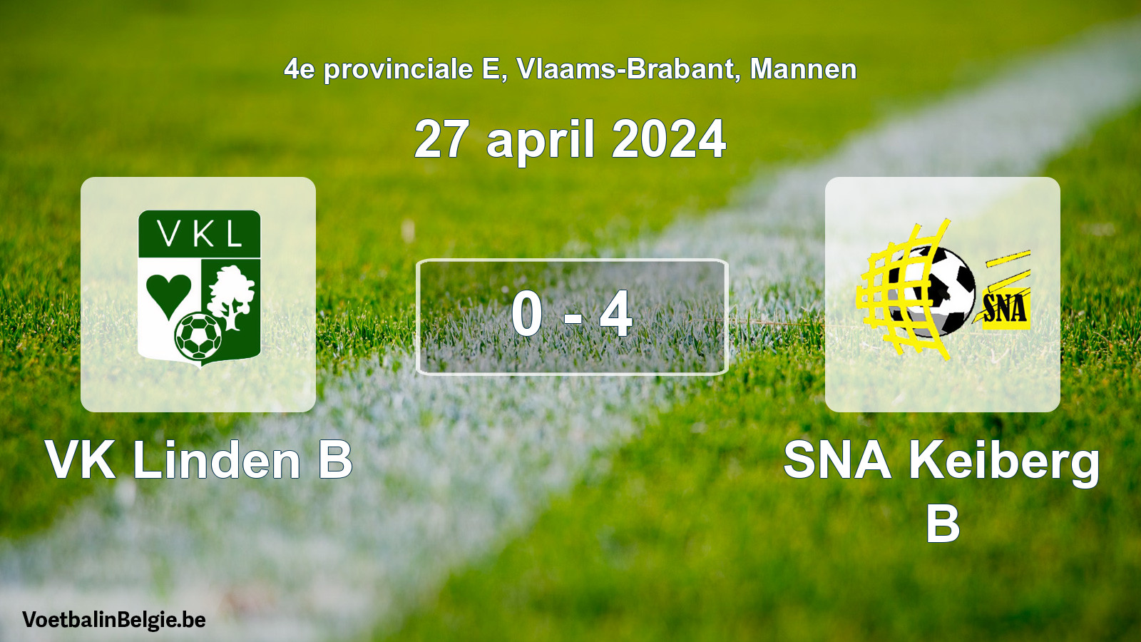 Gespeelde wedstrijd mannenvoetbal: VK Linden B - SNA Keiberg B 0 - 4 (27 april 2024)