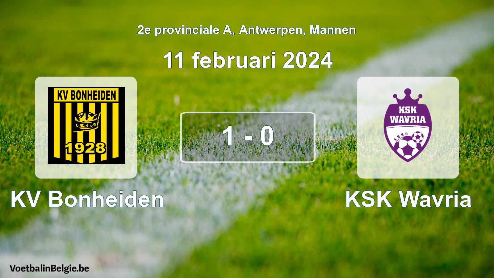 Gespeelde wedstrijd mannenvoetbal: KV Bonheiden - KSK Wavria 1 - 0 (11 februari 2024)
