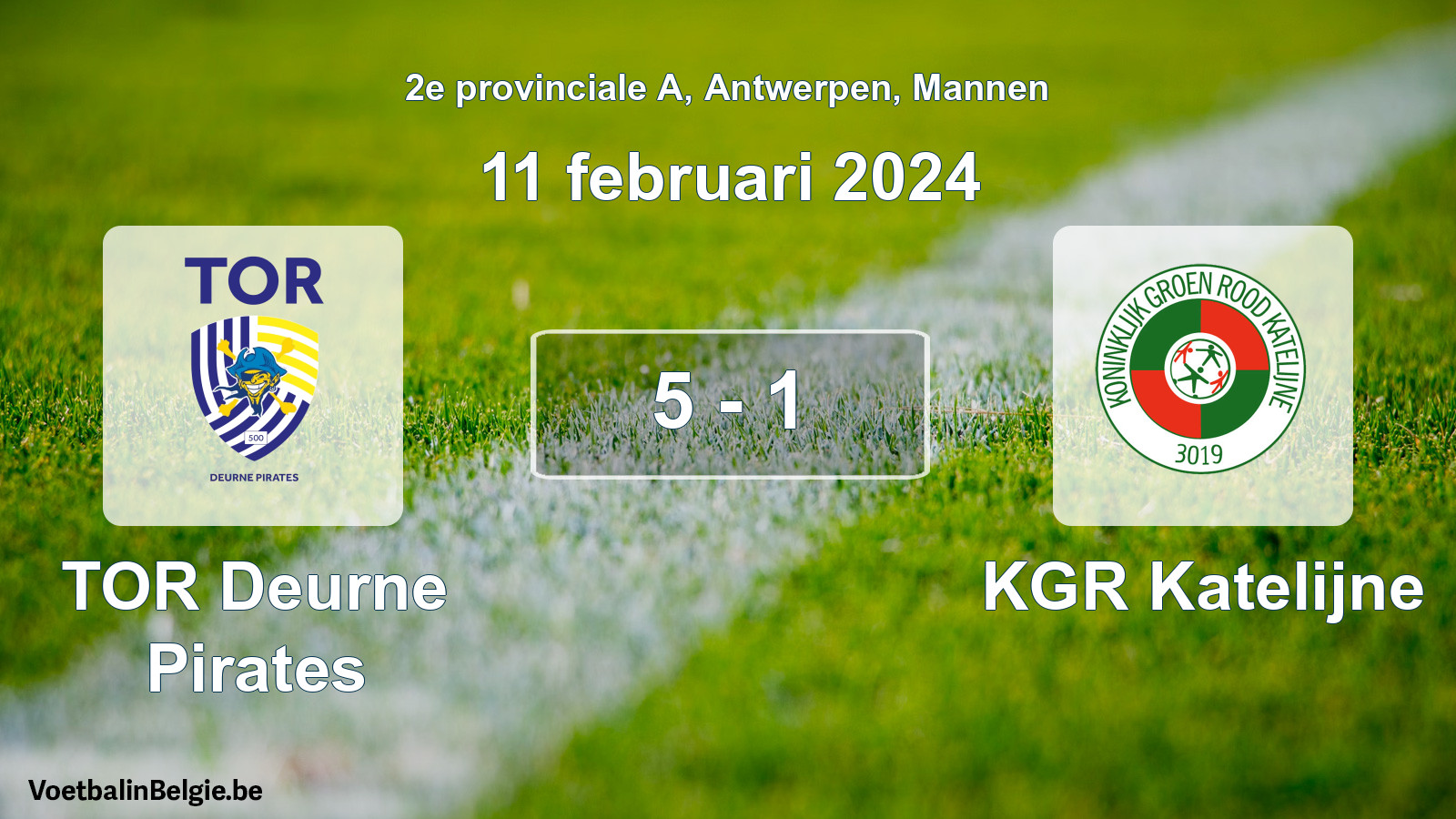 Gespeelde wedstrijd mannenvoetbal: TOR Deurne Pirates - KGR Katelijne 5 - 1 (11 februari 2024)