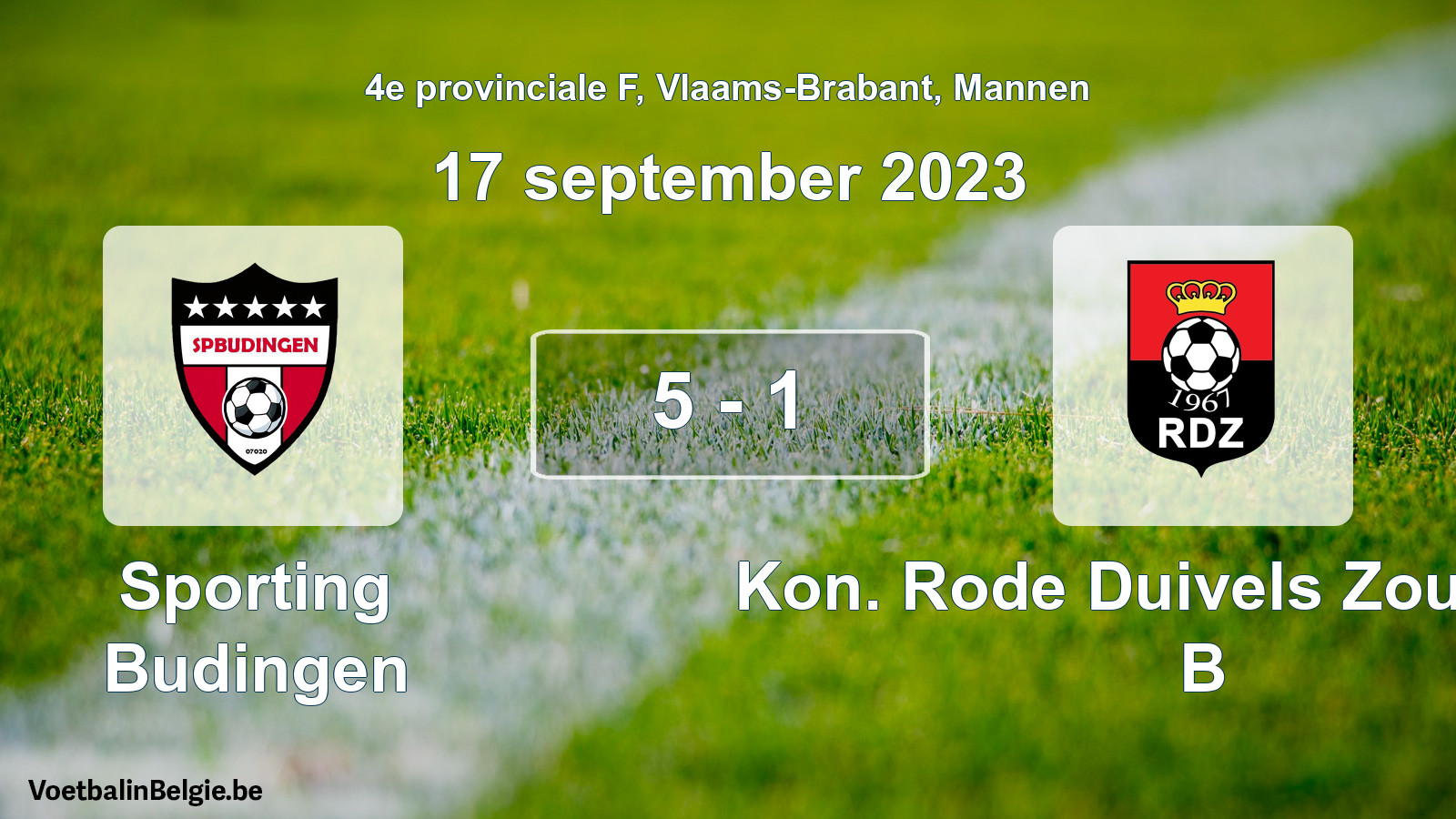 Gespeelde wedstrijd mannenvoetbal: Sporting Budingen - Kon. Rode Duivels Zoutleeuw B 5 - 1 (17 september 2023)