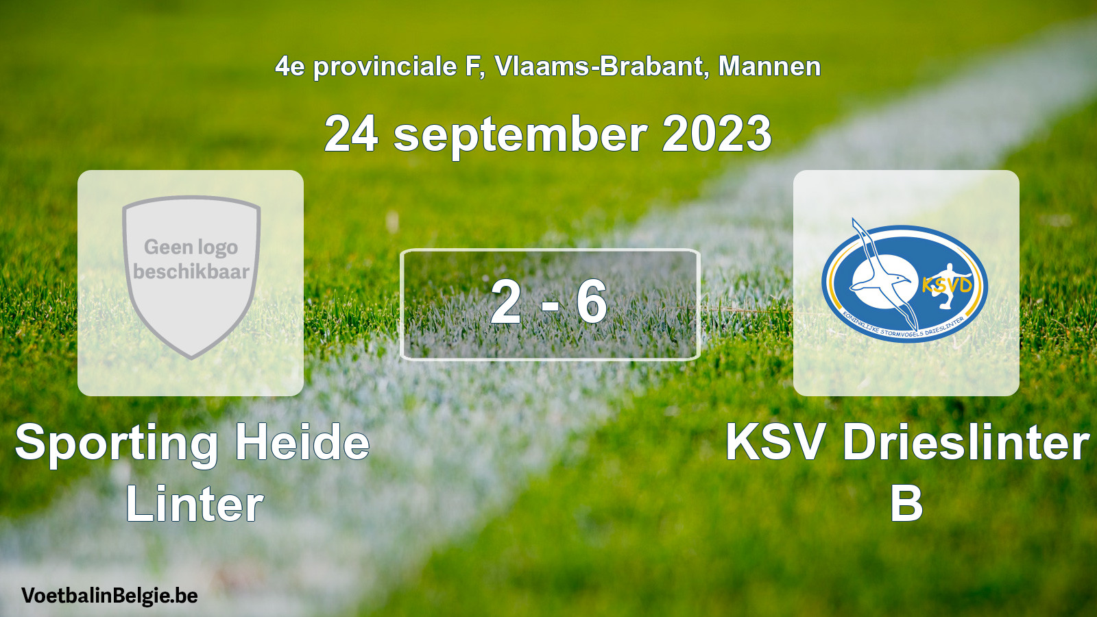 Gespeelde wedstrijd mannenvoetbal: Sporting Heide Linter - KSV Drieslinter B 2 - 6 (24 september 2023)