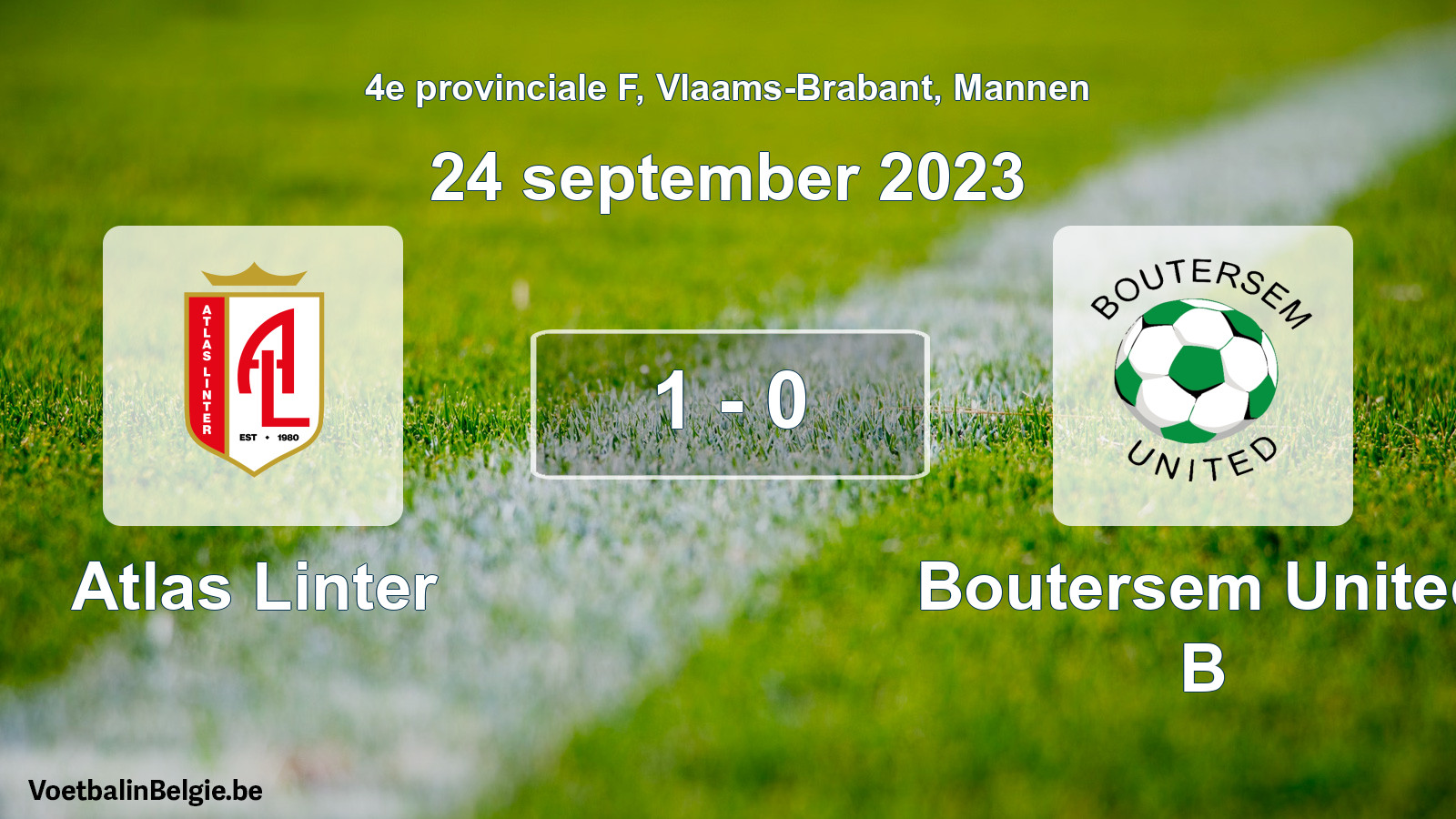Gespeelde wedstrijd mannenvoetbal: Atlas Linter - Boutersem United B 1 - 0 (24 september 2023)