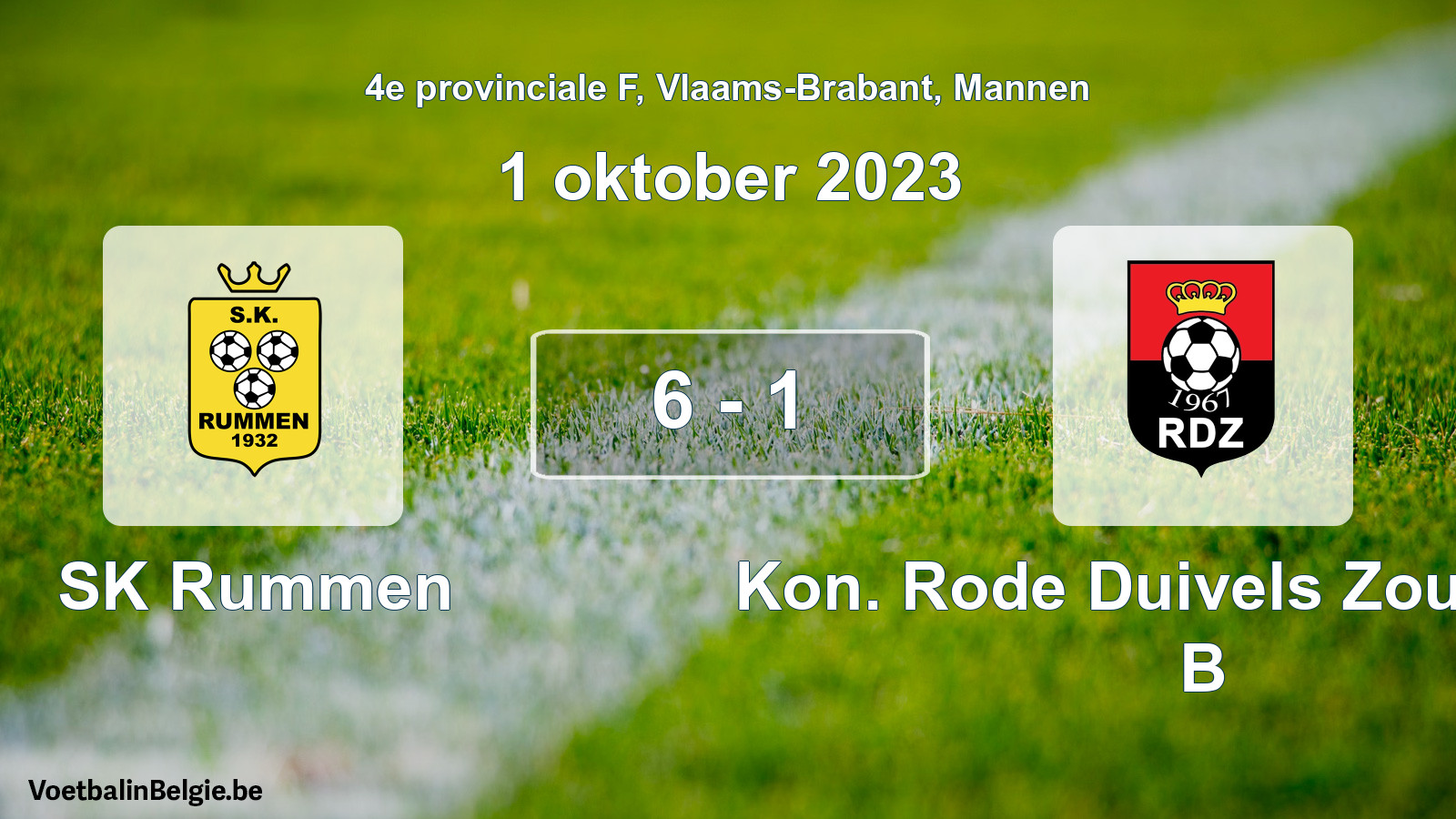 Gespeelde wedstrijd mannenvoetbal: SK Rummen - Kon. Rode Duivels Zoutleeuw B 6 - 1 (1 oktober 2023)