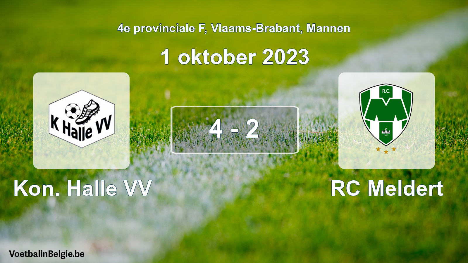 Gespeelde wedstrijd mannenvoetbal: Kon. Halle VV - RC Meldert 4 - 2 (1 oktober 2023)
