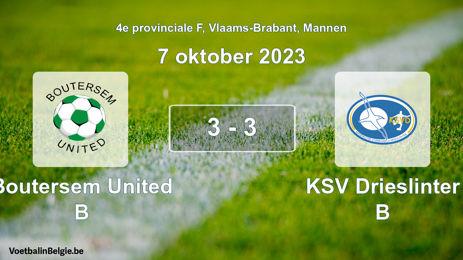 Gespeelde wedstrijd mannenvoetbal: Boutersem United B - KSV Drieslinter B 3 - 3 (7 oktober 2023)