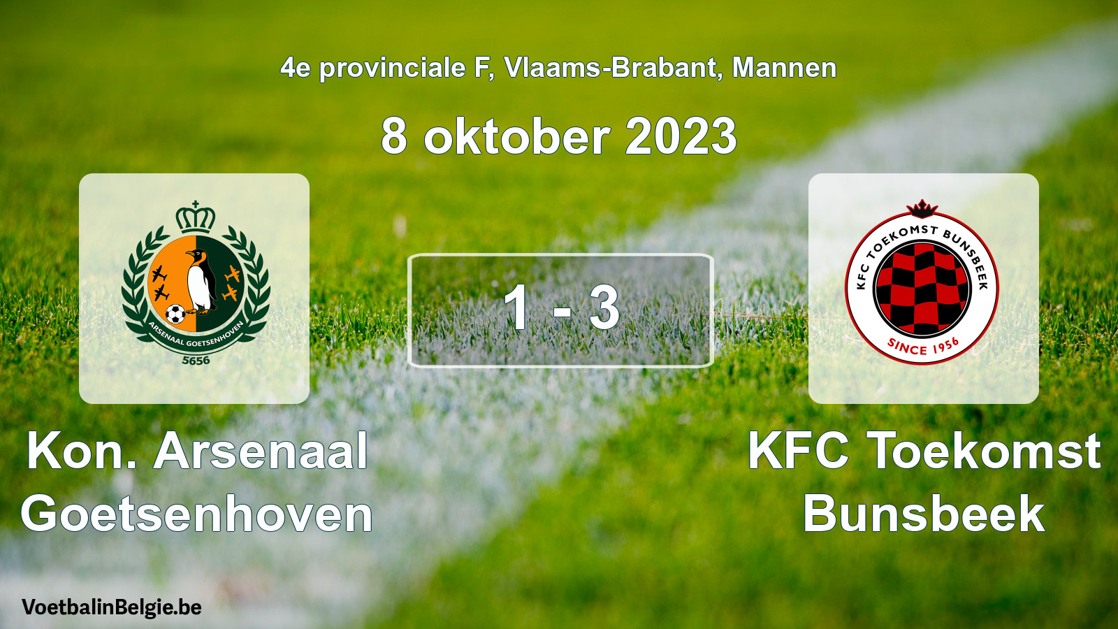 Gespeelde wedstrijd mannenvoetbal: Kon. Arsenaal Goetsenhoven - KFC Toekomst Bunsbeek 1 - 3 (8 oktober 2023)
