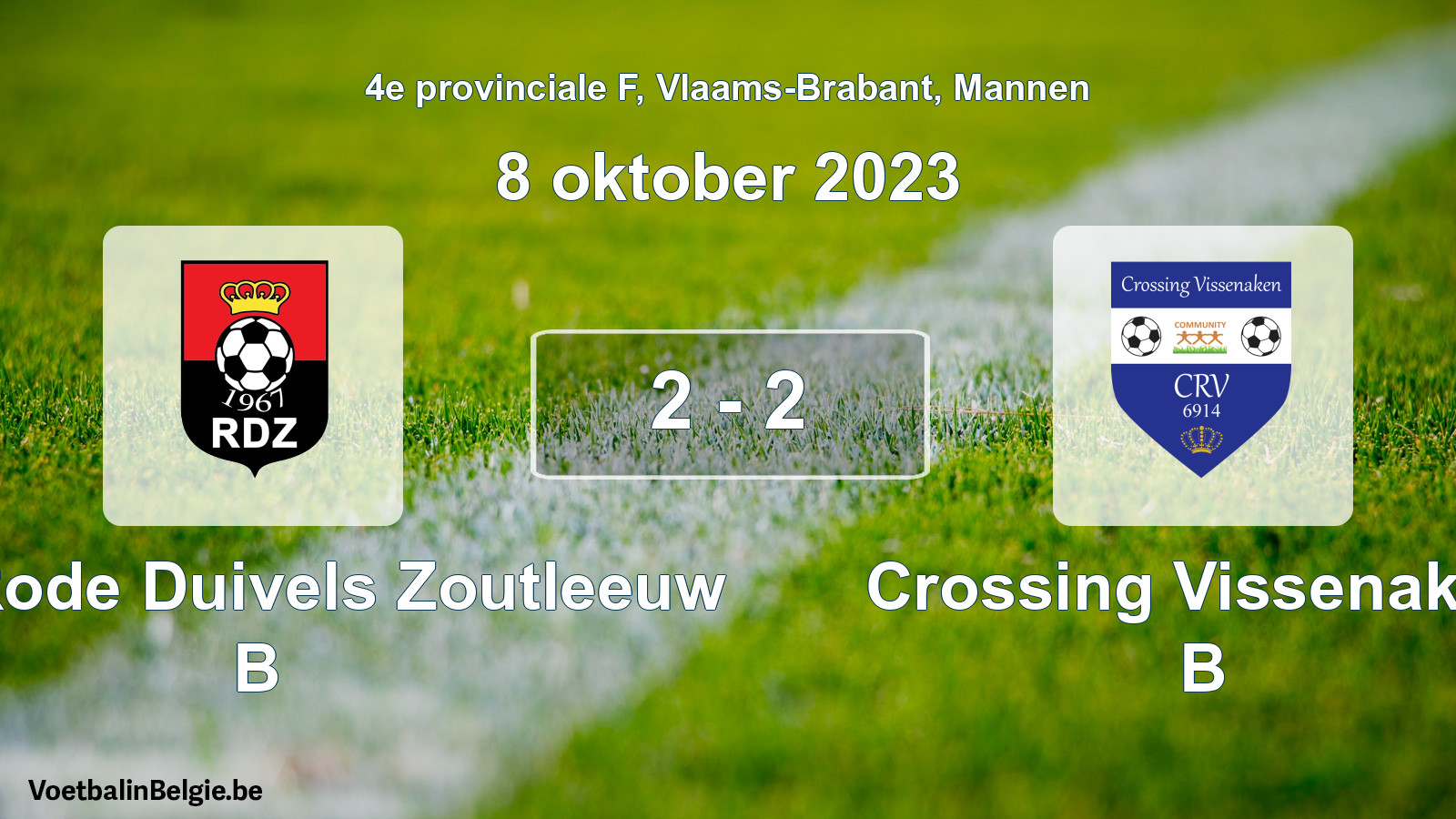Gespeelde wedstrijd mannenvoetbal: Kon. Rode Duivels Zoutleeuw B - Crossing Vissenaken B 2 - 2 (8 oktober 2023)
