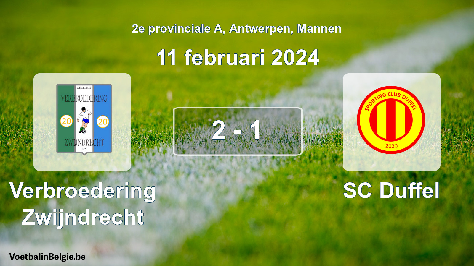 Gespeelde wedstrijd mannenvoetbal: Verbroedering Zwijndrecht - SC Duffel 2 - 1 (11 februari 2024)