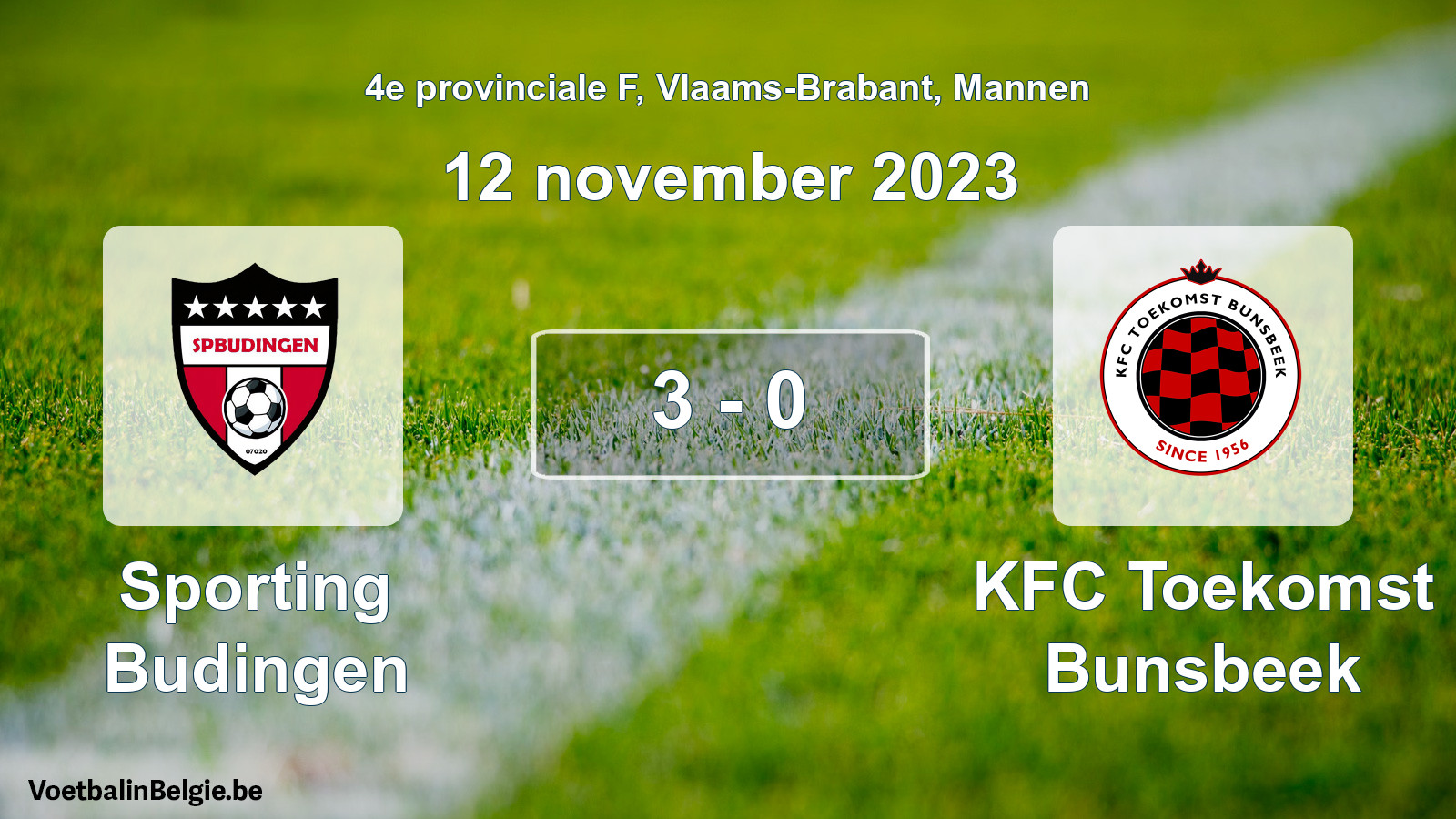Gespeelde wedstrijd mannenvoetbal: Sporting Budingen - KFC Toekomst Bunsbeek 3 - 0 (12 november 2023)